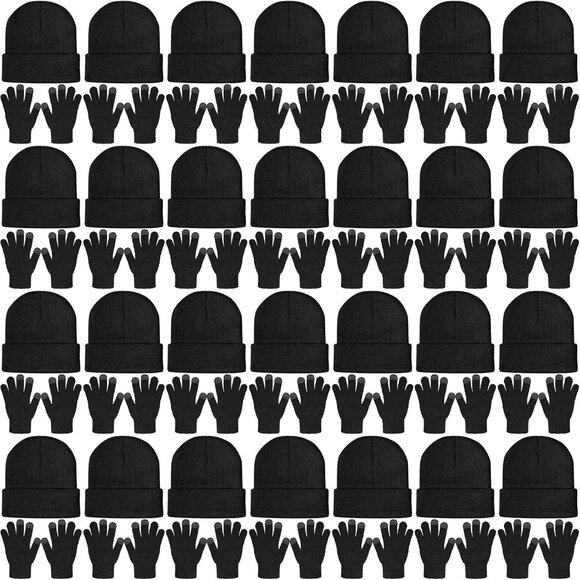 Winter Hats and Gloves Set 56 Pcs Knit Beanies Touchscreen Gloves Unisex